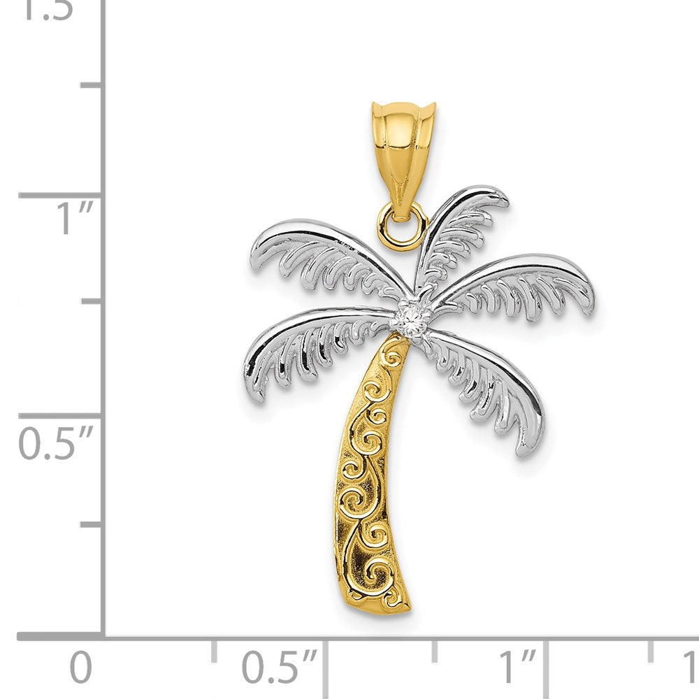 Alternate view of the Diamond Palm Tree Pendant in 14k Yellow Gold and White Rhodium by The Black Bow Jewelry Co.