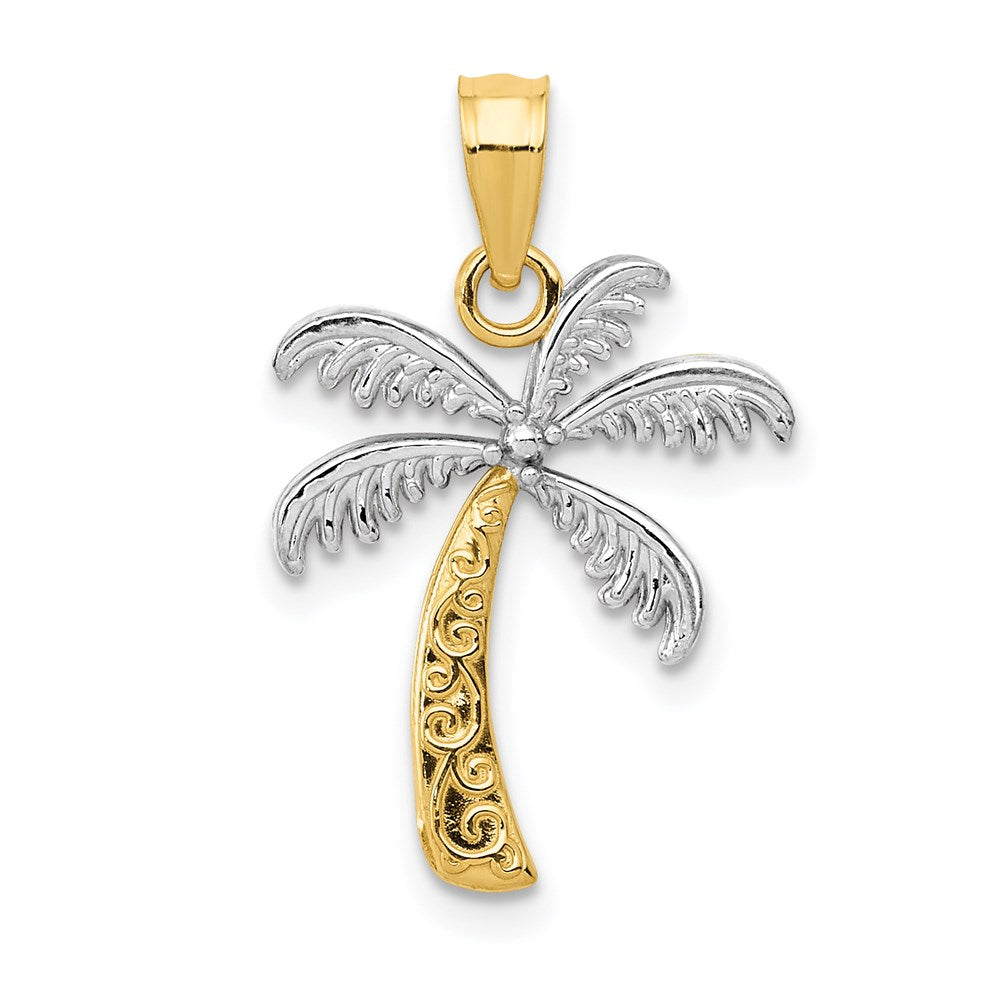 14k Yellow Gold and White Rhodium Palm Tree Pendant, Item P9769 by The Black Bow Jewelry Co.