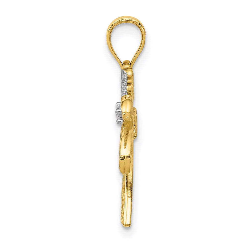 Alternate view of the 14k Yellow Gold and White Rhodium Palm Tree Pendant by The Black Bow Jewelry Co.