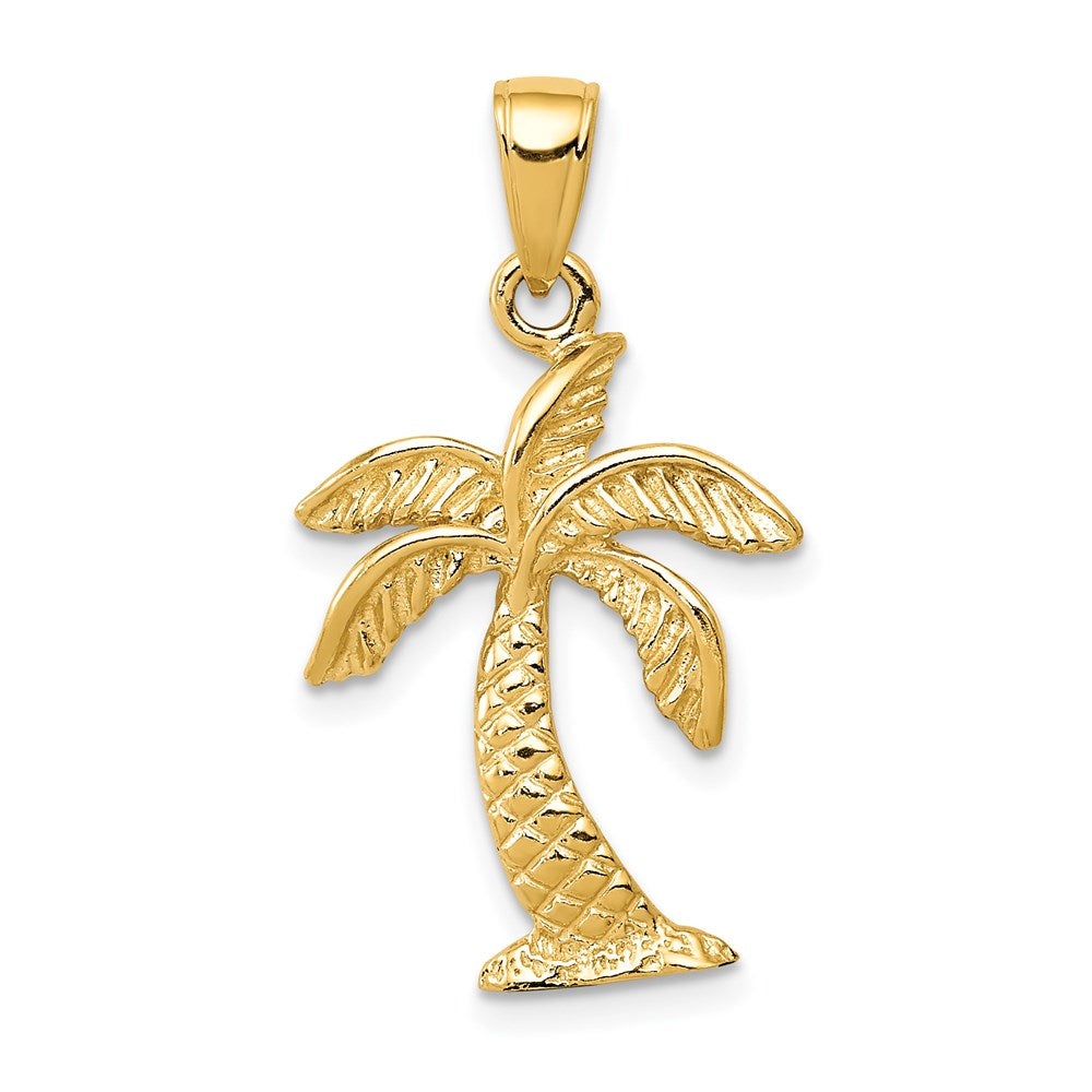 14k Yellow Gold Textured Palm Tree Pendant, 15 x 28mm, Item P9770 by The Black Bow Jewelry Co.