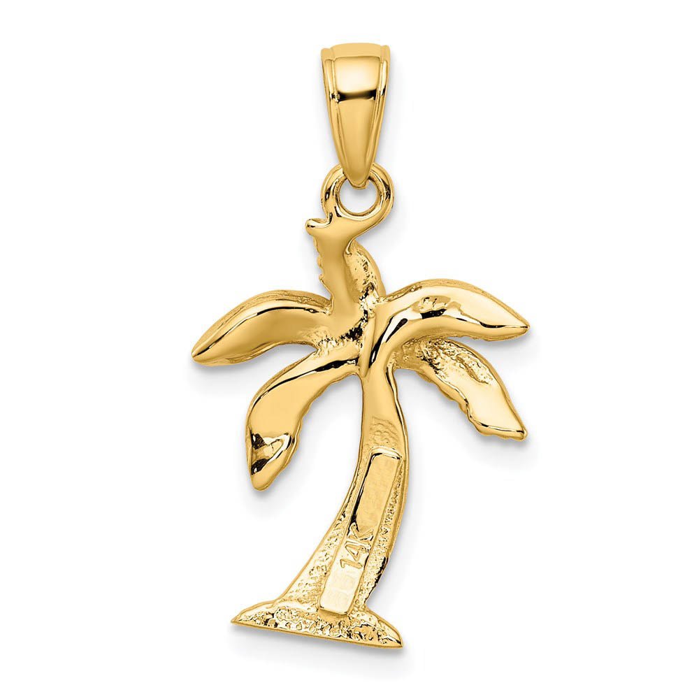 Alternate view of the 14k Yellow Gold Textured Palm Tree Pendant, 15 x 28mm by The Black Bow Jewelry Co.
