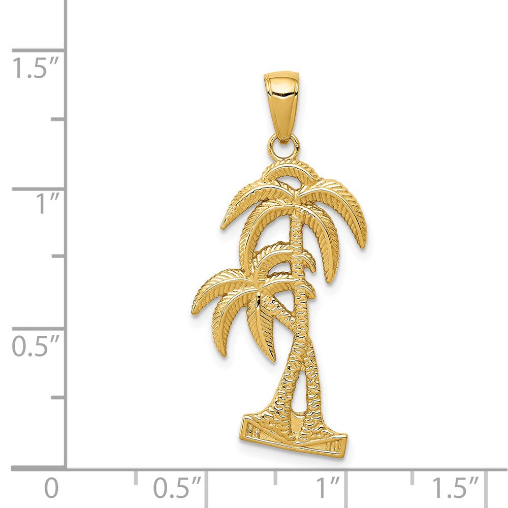 Alternate view of the 14k Yellow Gold Polished and Textured Double Palm Trees Pendant by The Black Bow Jewelry Co.