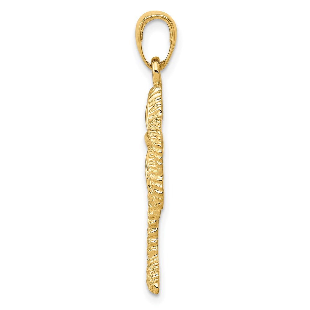 Alternate view of the 14k Yellow Gold Solid Textured Palm Tree Pendant by The Black Bow Jewelry Co.