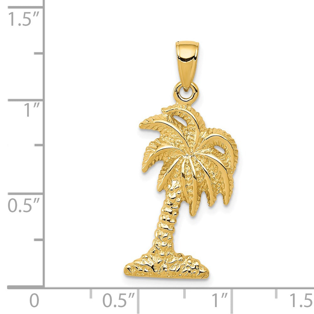 Alternate view of the 14k Yellow Gold Solid Textured Palm Tree Pendant by The Black Bow Jewelry Co.