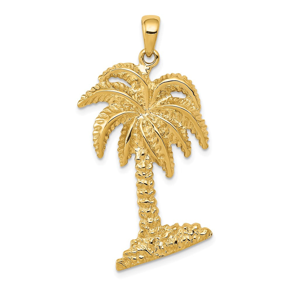 14k Yellow Gold Large Textured Palm Tree Pendant, Item P9774 by The Black Bow Jewelry Co.