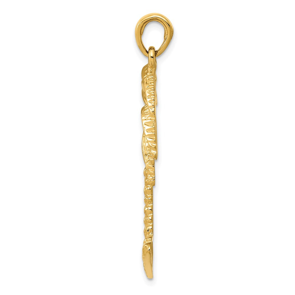 Alternate view of the 14k Yellow Gold Large Textured Palm Tree Pendant by The Black Bow Jewelry Co.