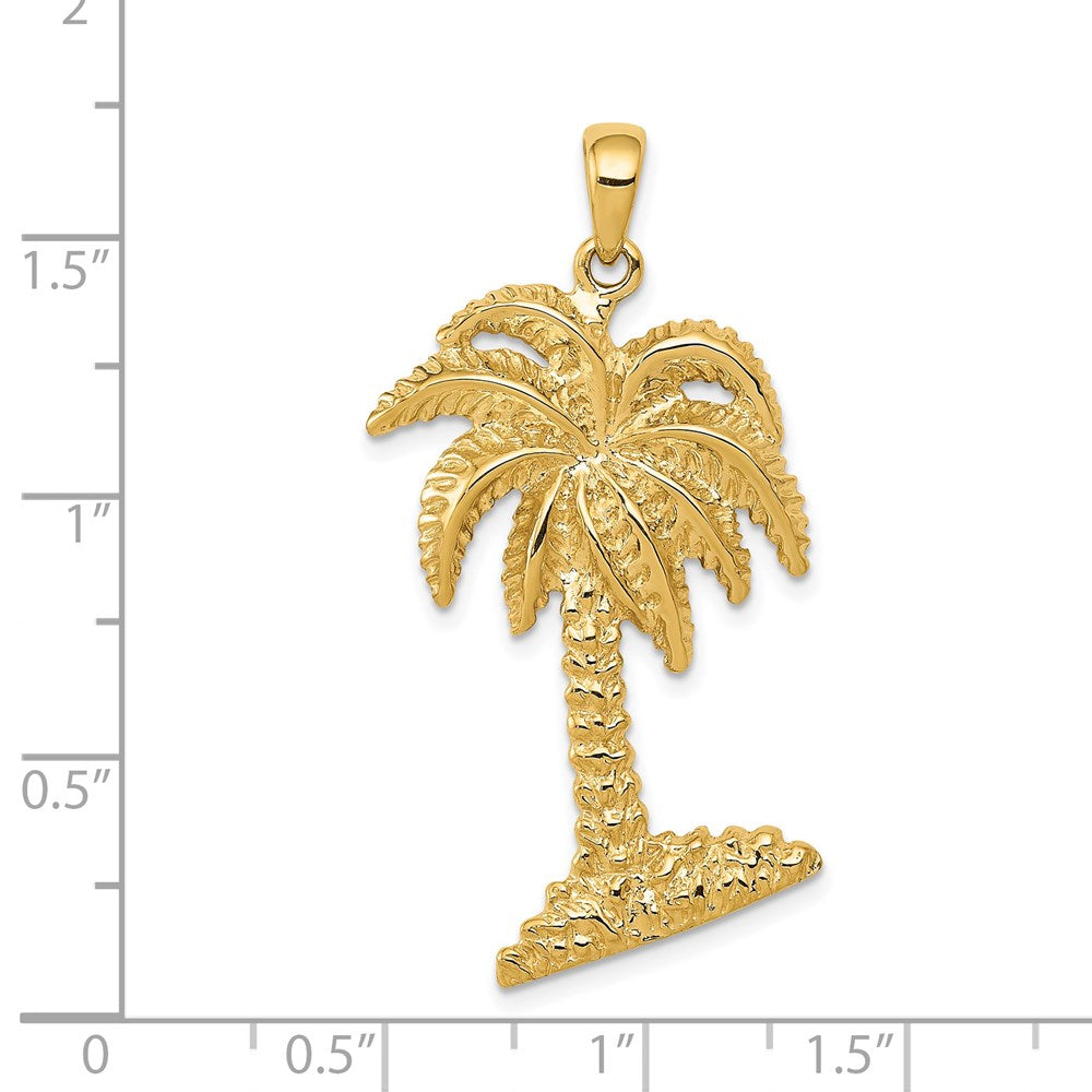 Alternate view of the 14k Yellow Gold Large Textured Palm Tree Pendant by The Black Bow Jewelry Co.