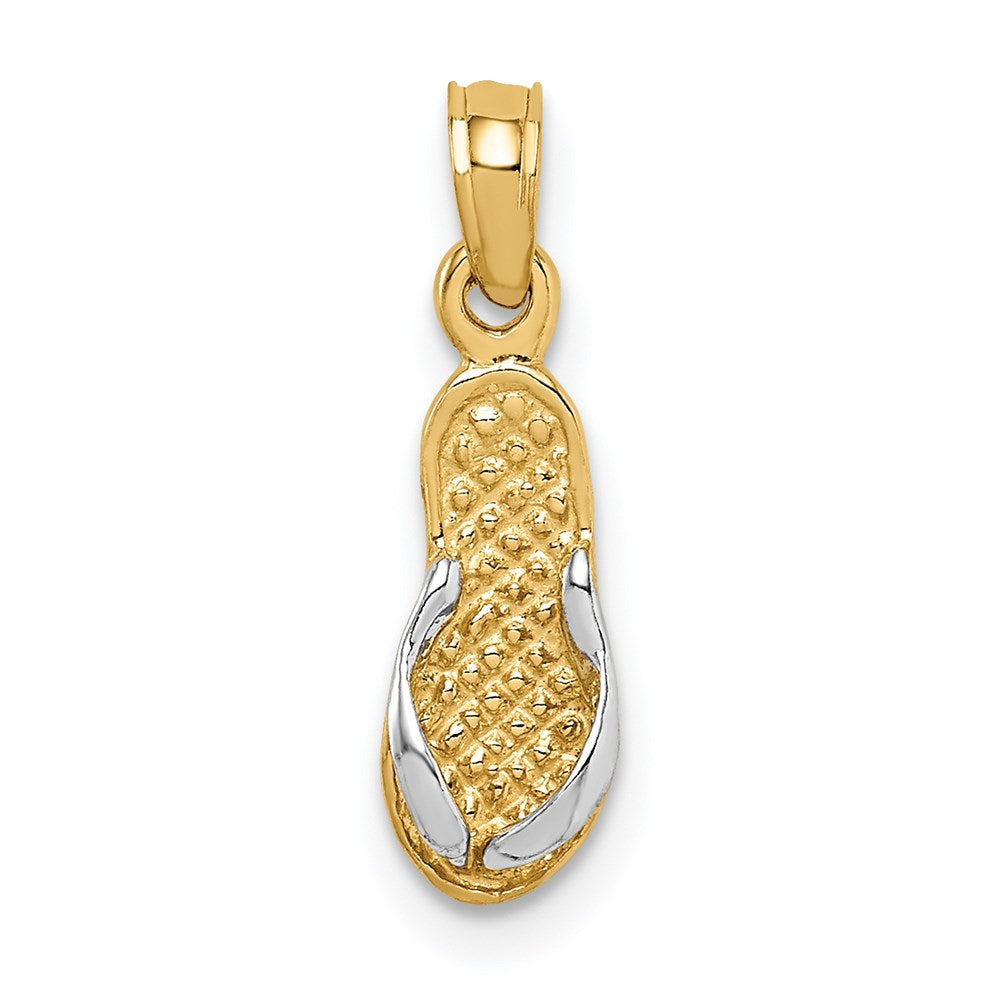 14k Yellow Gold and White Rhodium Mini 3D Flip Flop Pendant, Item P9777 by The Black Bow Jewelry Co.