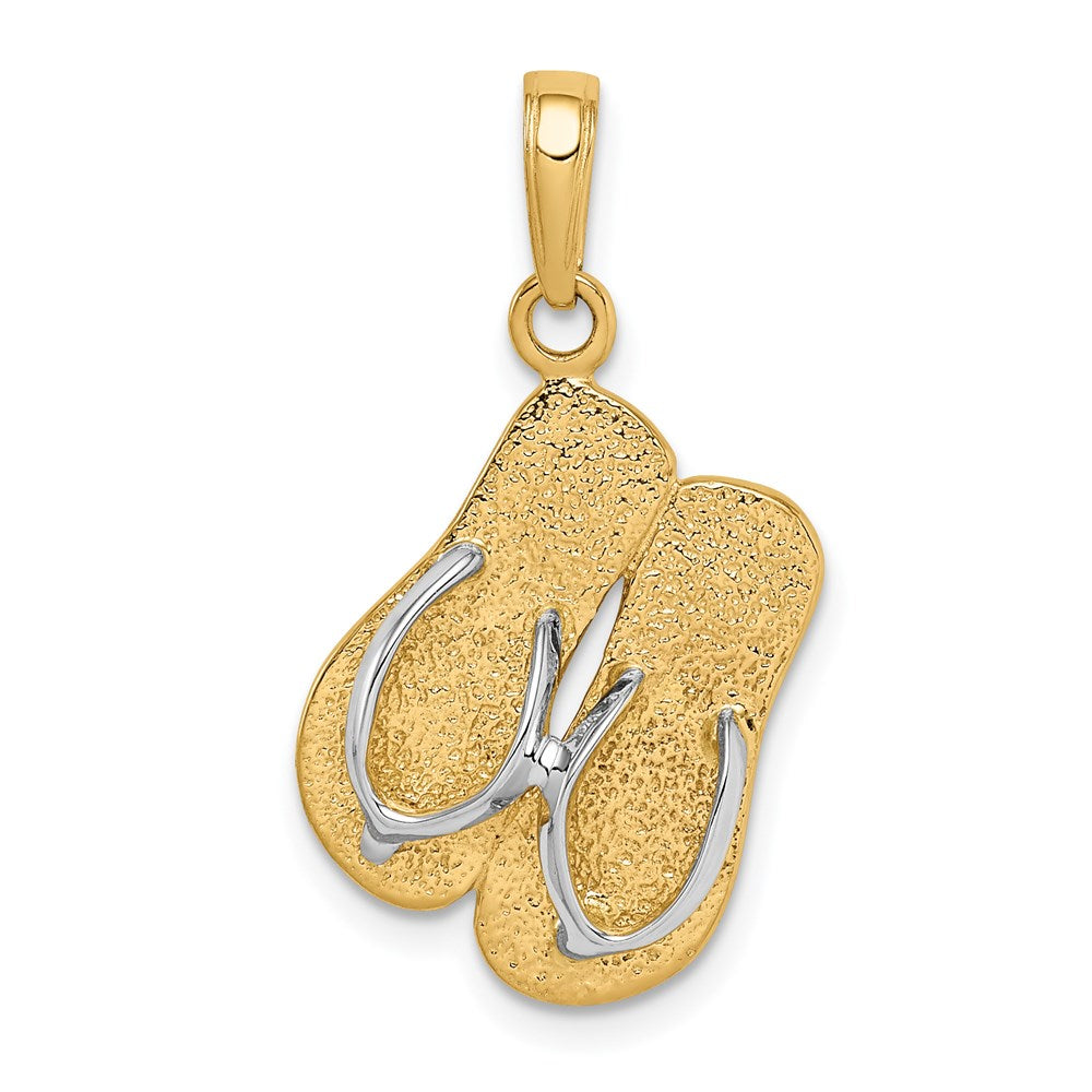 14k Yellow Gold and White Rhodium Two Tone 3D Double Flip Flop Pendant, Item P9788 by The Black Bow Jewelry Co.