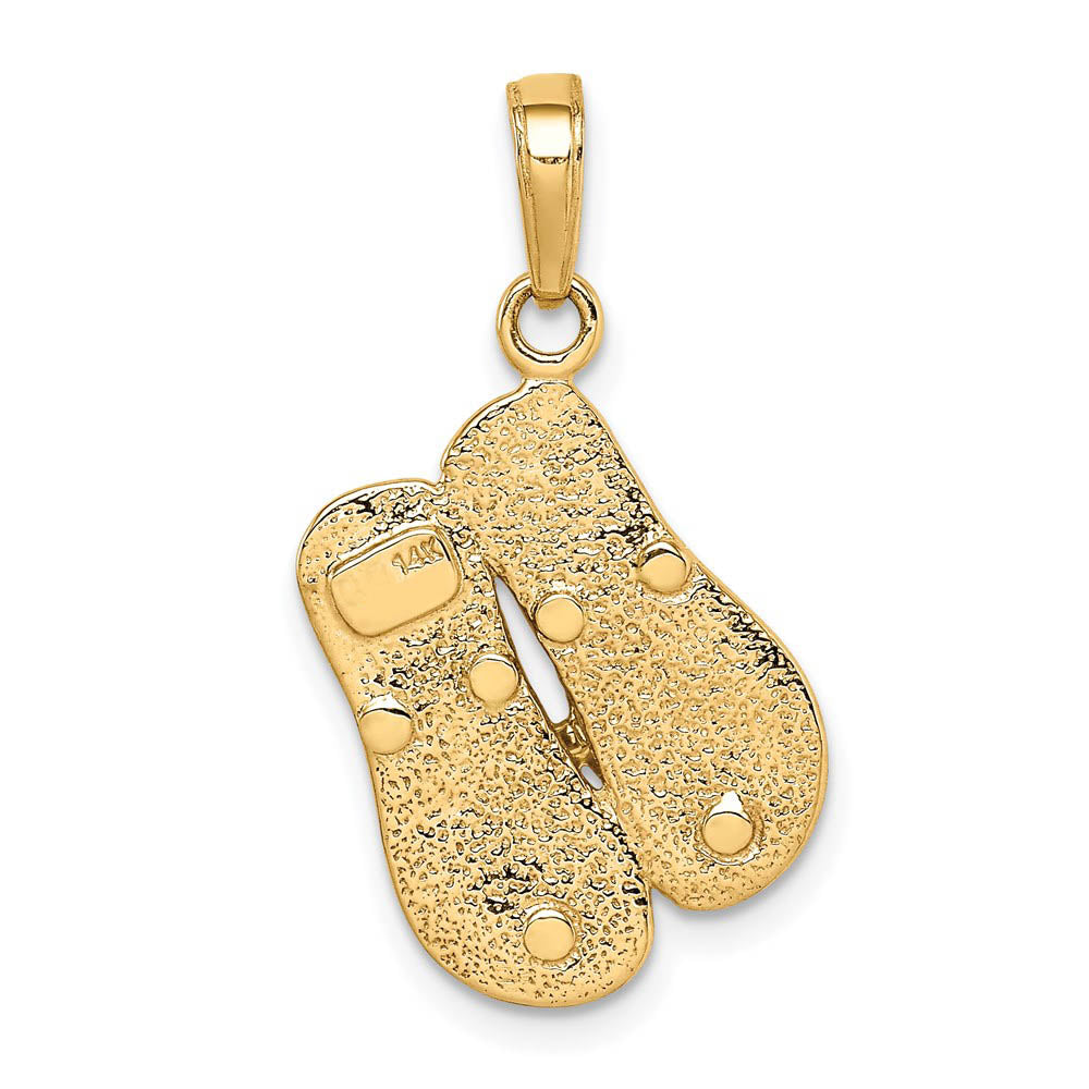 Alternate view of the 14k Yellow Gold and White Rhodium Two Tone 3D Double Flip Flop Pendant by The Black Bow Jewelry Co.