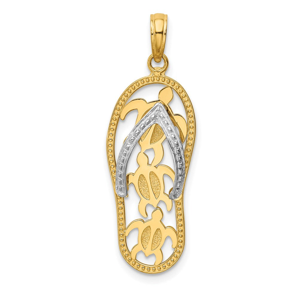 14k Two Tone Gold Large Sea Turtle Flip Flop Pendant, Item P9798 by The Black Bow Jewelry Co.