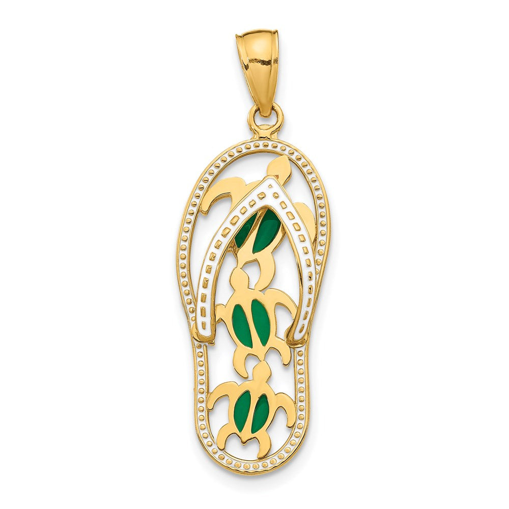 14k Yellow Gold Large Enamel Sea Turtle Flip Flop Pendant, Item P9799 by The Black Bow Jewelry Co.