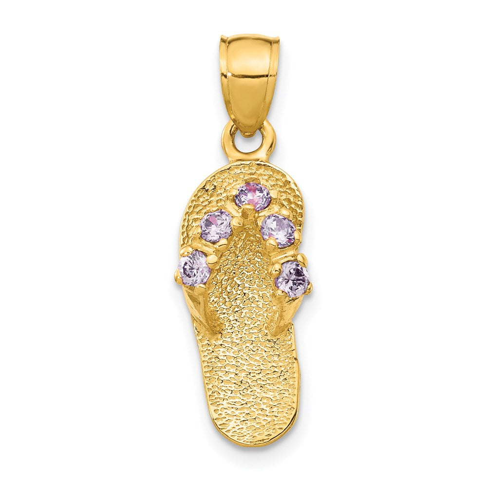 14k Yellow Gold February Cubic Zirconia Birthstone Flip Flop Pendant, Item P9806 by The Black Bow Jewelry Co.