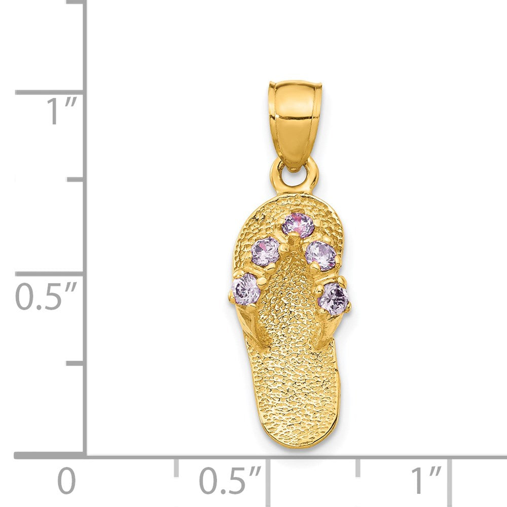 Alternate view of the 14k Yellow Gold February Cubic Zirconia Birthstone Flip Flop Pendant by The Black Bow Jewelry Co.