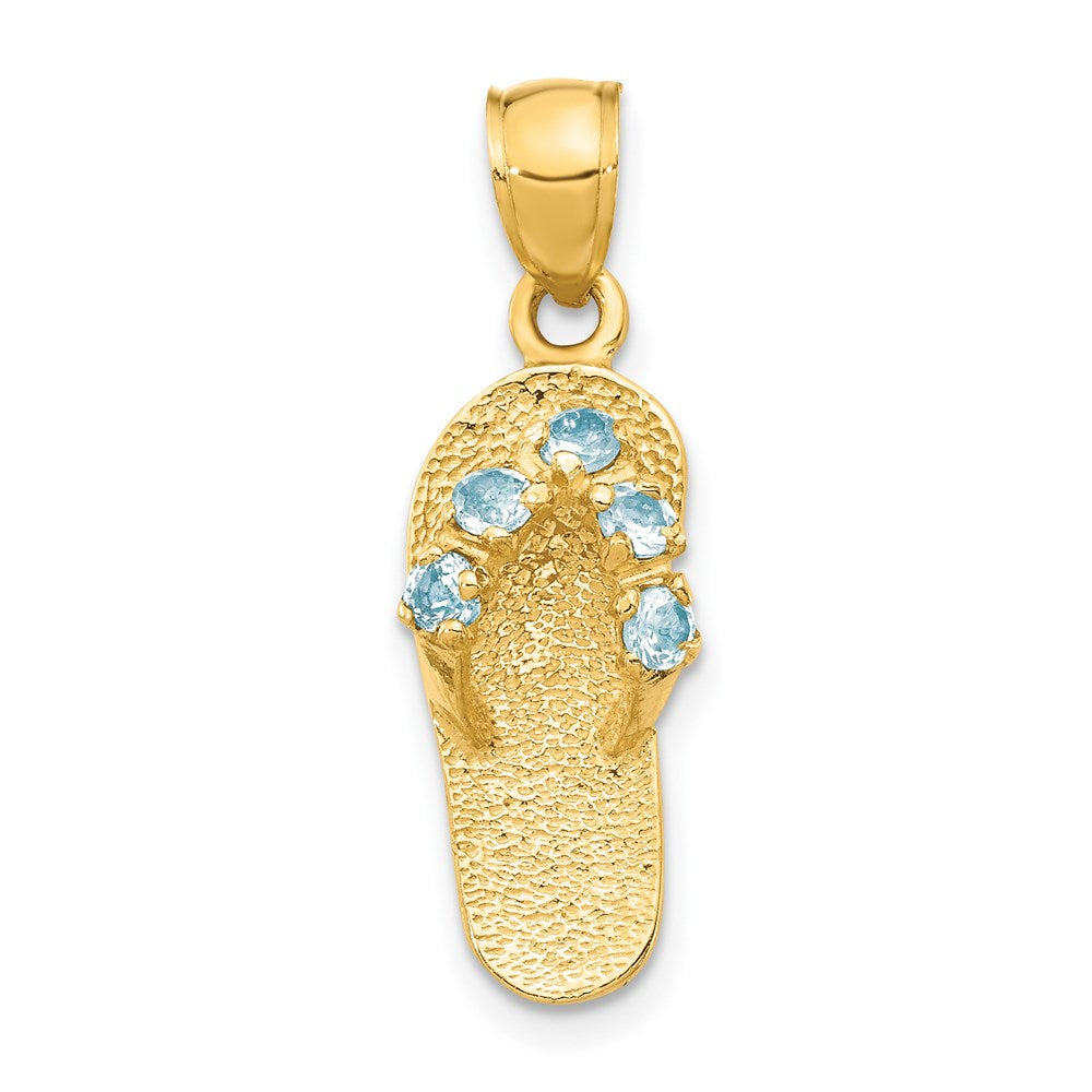 14k Yellow Gold March Cubic Zirconia Birthstone Flip Flop Pendant, Item P9807 by The Black Bow Jewelry Co.