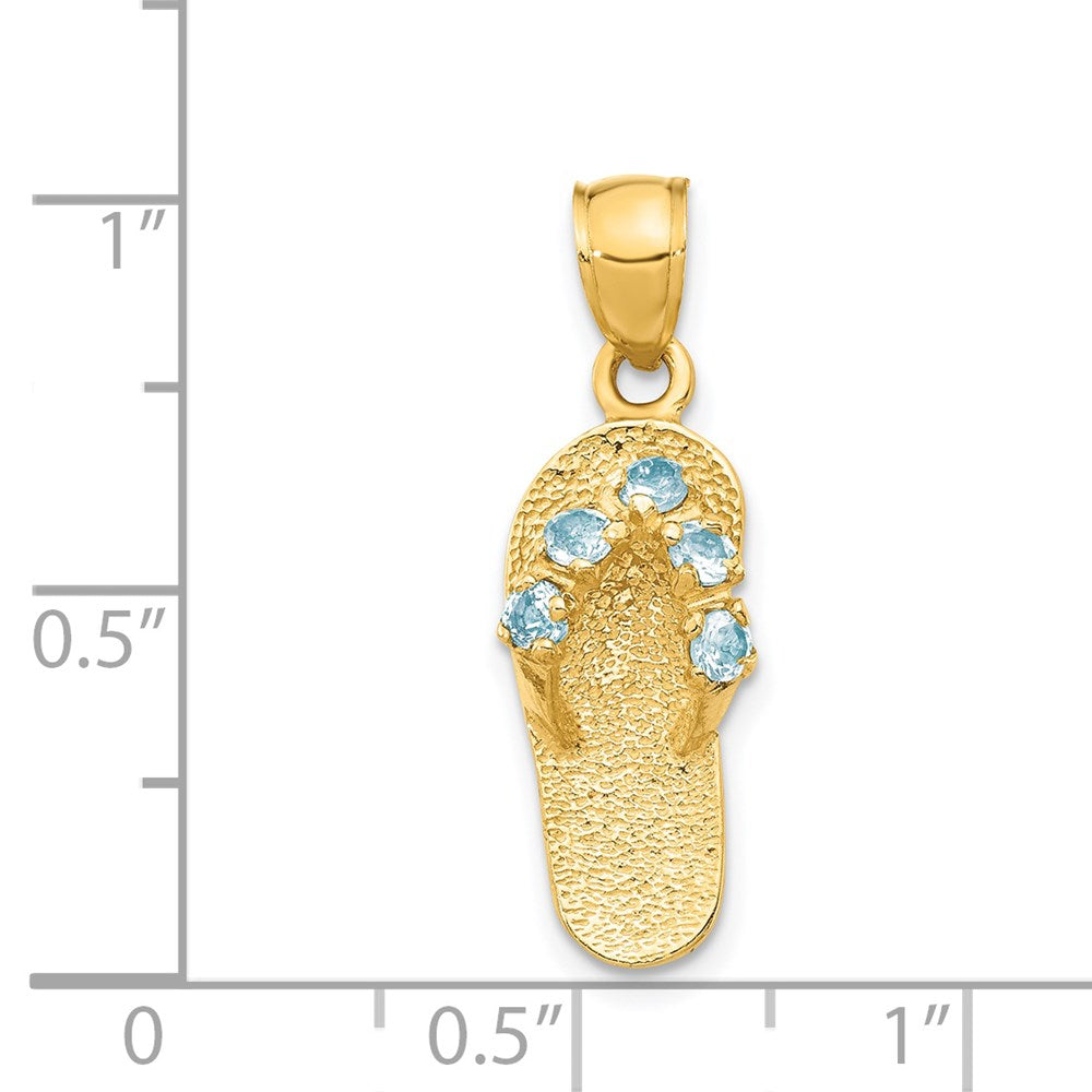 Alternate view of the 14k Yellow Gold March Cubic Zirconia Birthstone Flip Flop Pendant by The Black Bow Jewelry Co.