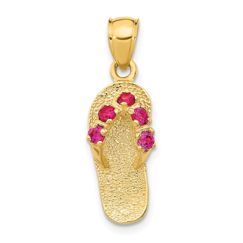 14k Yellow Gold July Cubic Zirconia Birthstone Flip Flop Pendant, Item P9811 by The Black Bow Jewelry Co.