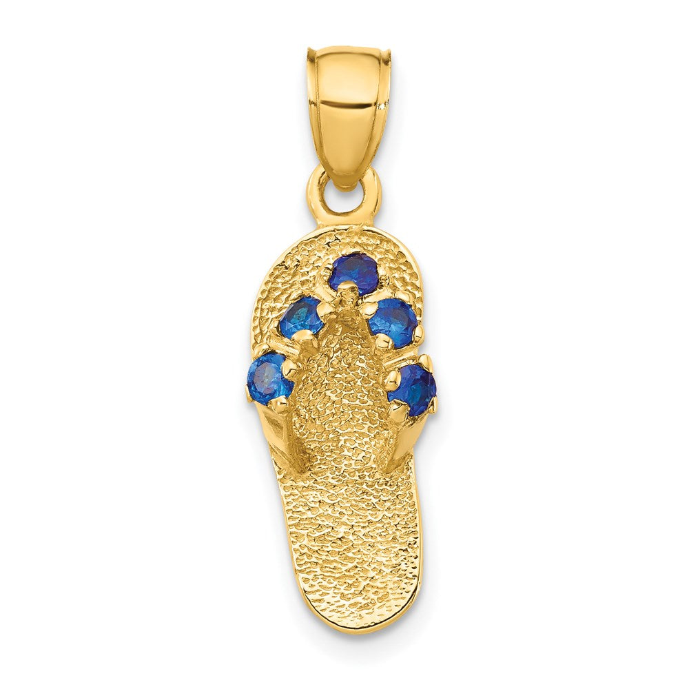 14k Yellow Gold September Cubic Zirconia Birthstone Flip Flop Pendant, Item P9813 by The Black Bow Jewelry Co.