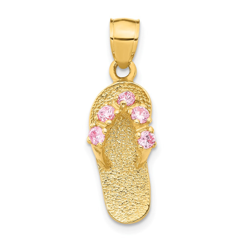 14k Yellow Gold October Cubic Zirconia Birthstone Flip Flop Pendant, Item P9814 by The Black Bow Jewelry Co.