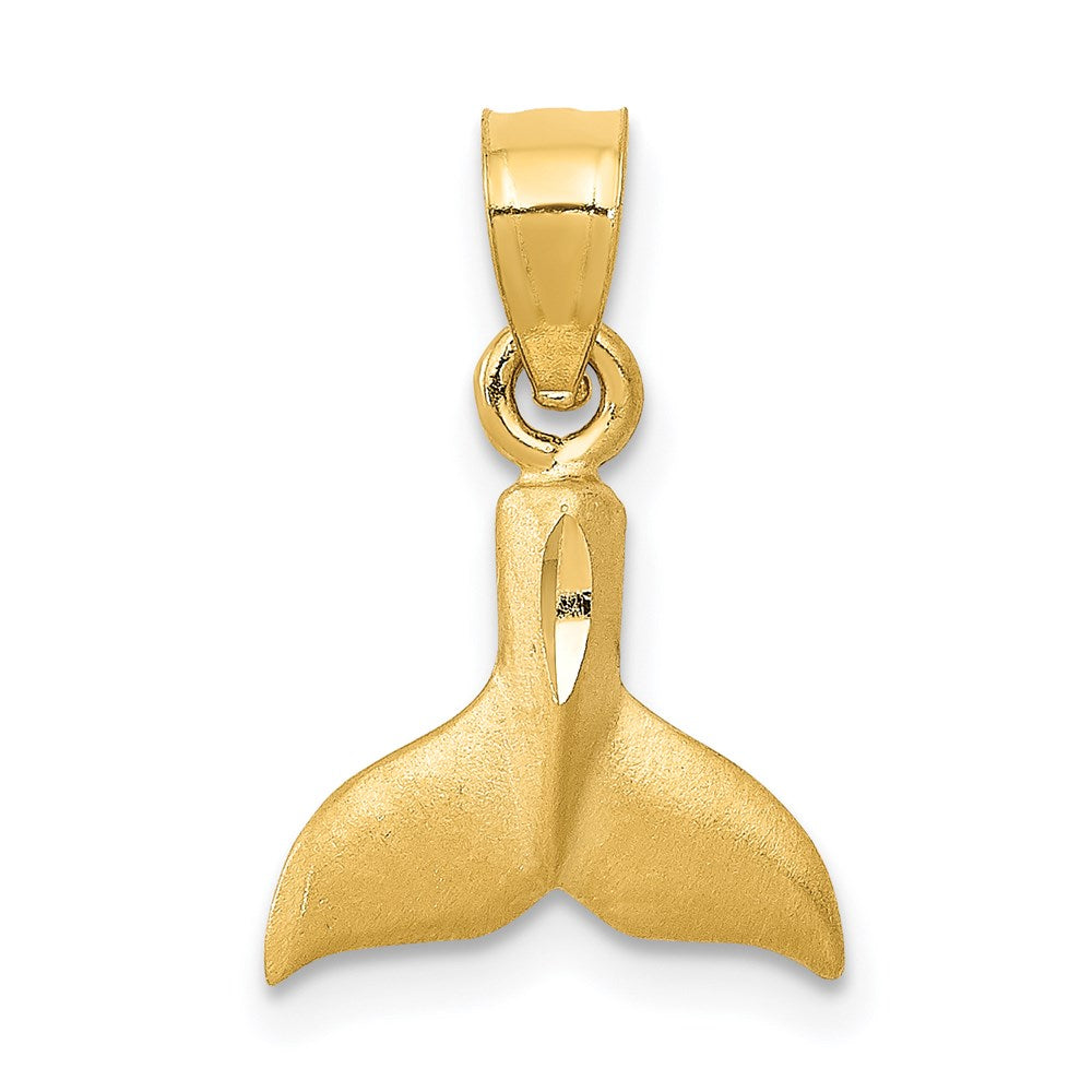 14k Yellow Gold Small 3D Satin Whale Tail Pendant, Item P9821 by The Black Bow Jewelry Co.