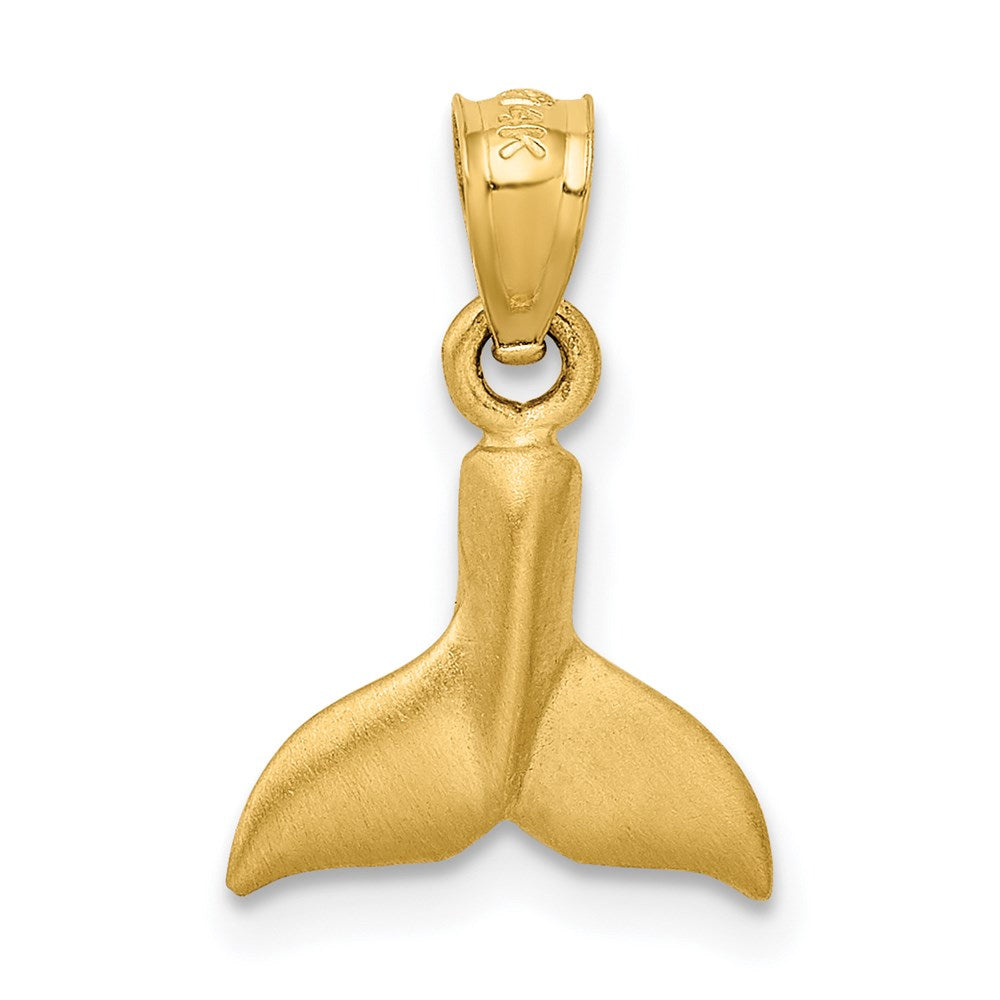 Alternate view of the 14k Yellow Gold Small 3D Satin Whale Tail Pendant by The Black Bow Jewelry Co.