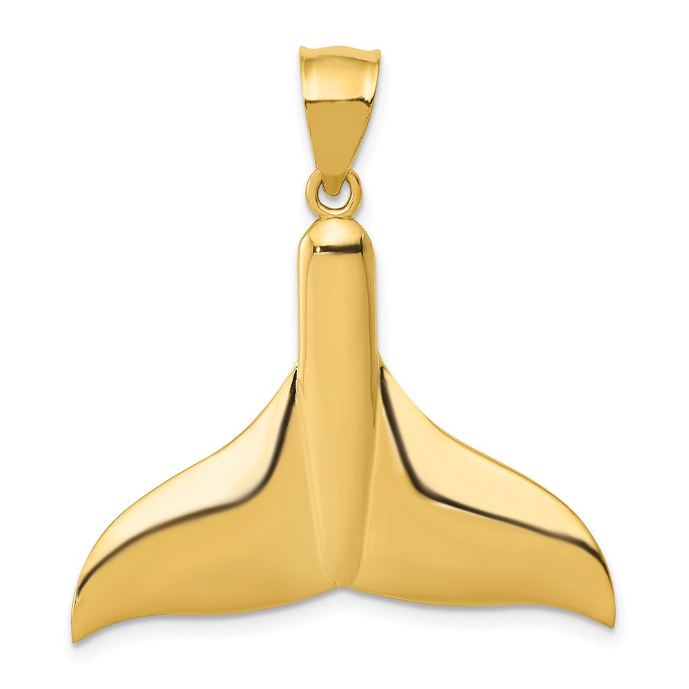14k Yellow Gold 32mm Whale Tail Pendant, Item P9829 by The Black Bow Jewelry Co.