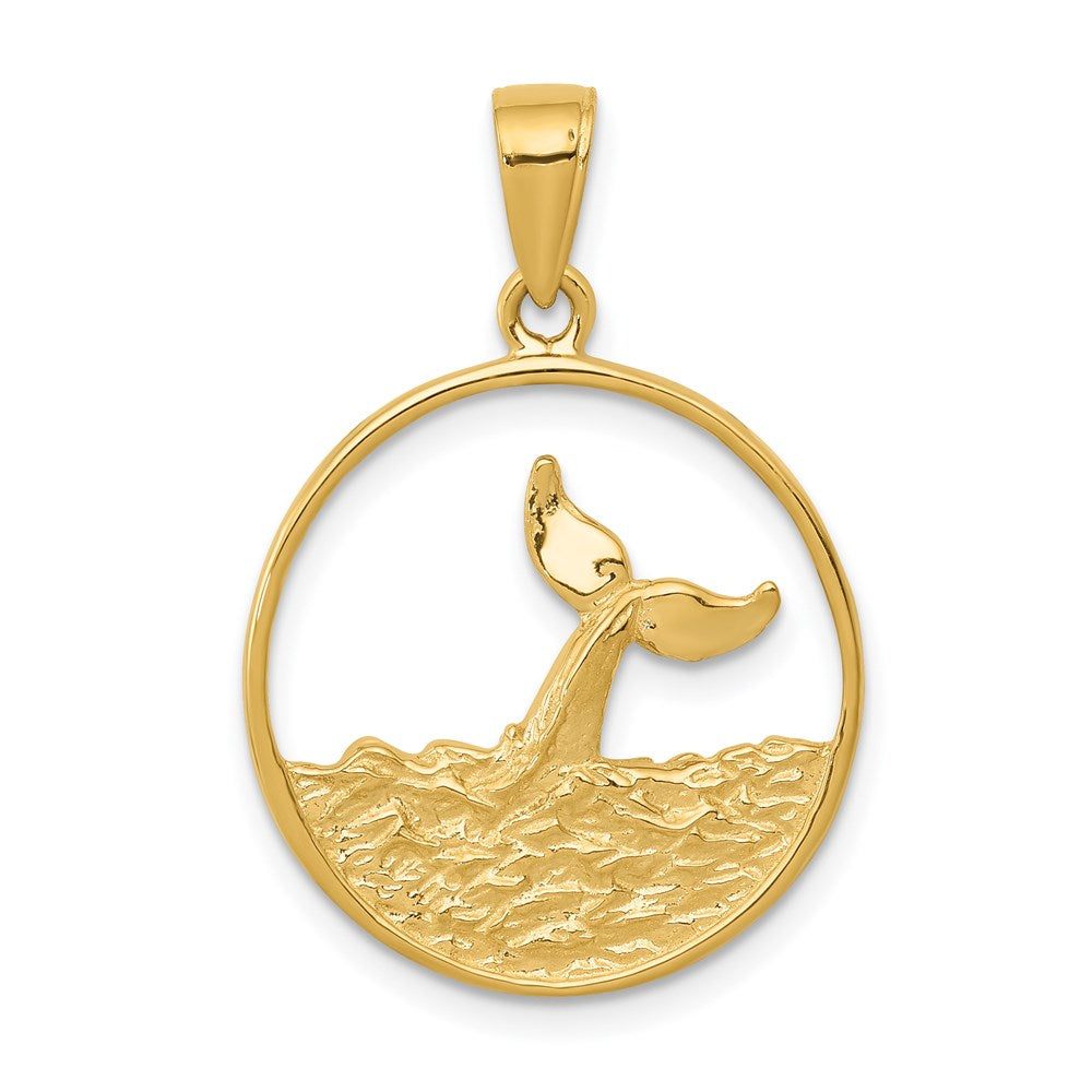 14k Yellow Gold Breached Whale Tail Circle Pendant, Item P9835 by The Black Bow Jewelry Co.