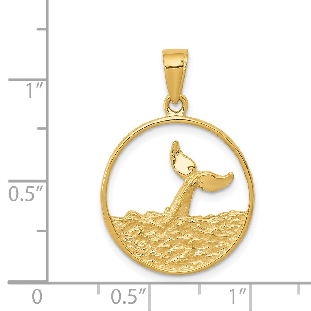 Alternate view of the 14k Yellow Gold Breached Whale Tail Circle Pendant by The Black Bow Jewelry Co.