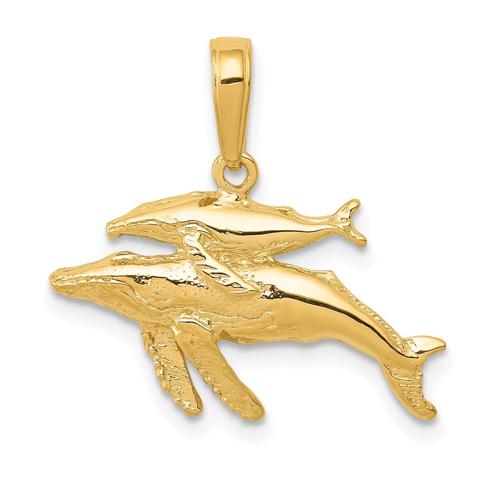 14k Yellow Gold Mother and Baby Humpback Whale Pendant, Item P9836 by The Black Bow Jewelry Co.