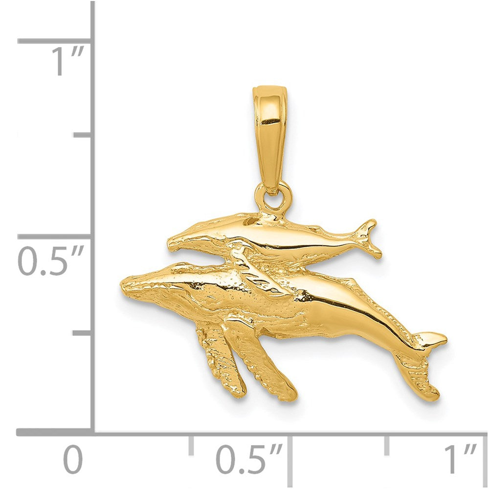 Alternate view of the 14k Yellow Gold Mother and Baby Humpback Whale Pendant by The Black Bow Jewelry Co.