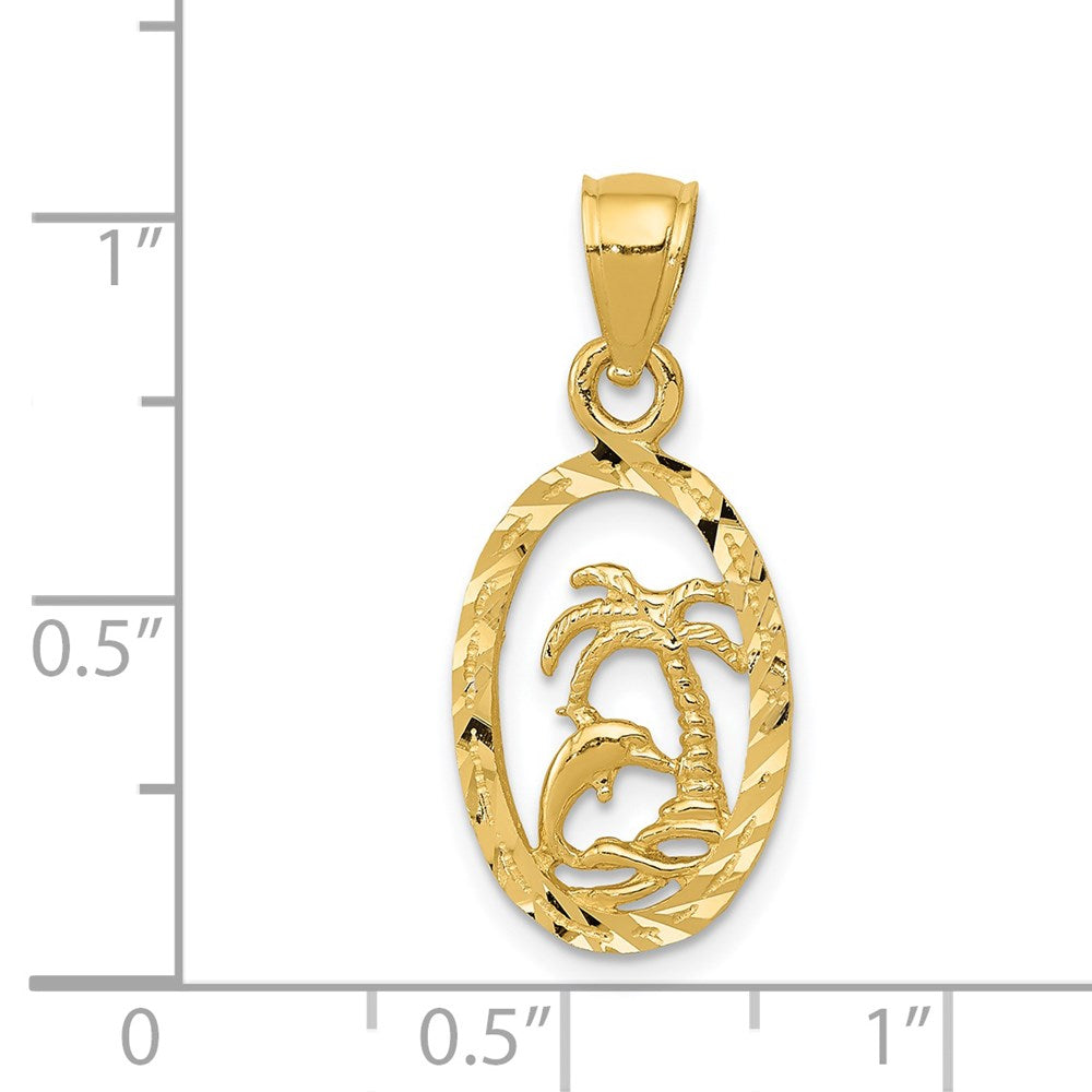 Alternate view of the 14k Yellow Gold Small Diamond Cut Dolphin and Palm Tree Pendant by The Black Bow Jewelry Co.