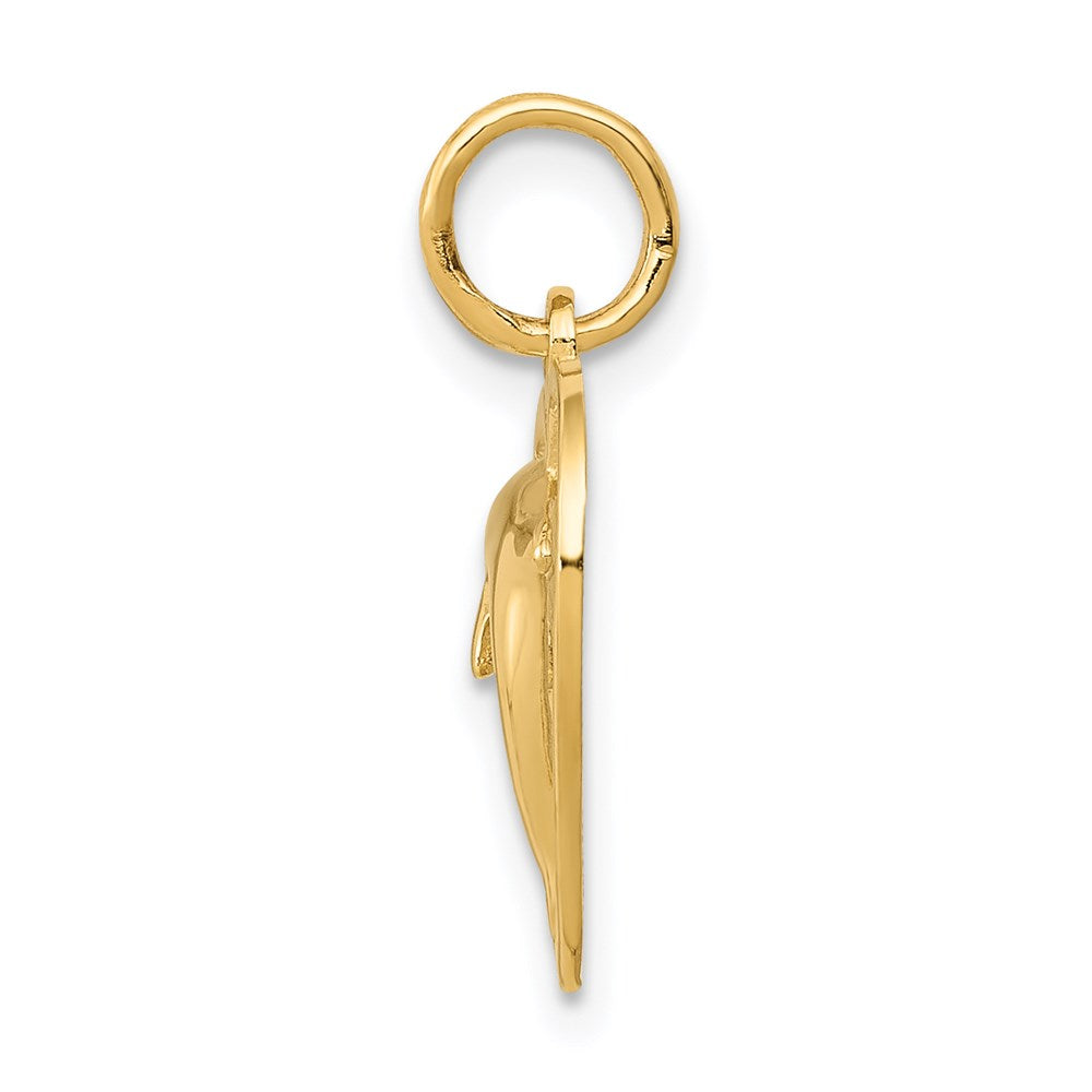 Alternate view of the 14k Yellow Gold 13mm Dolphin and Heart Charm by The Black Bow Jewelry Co.