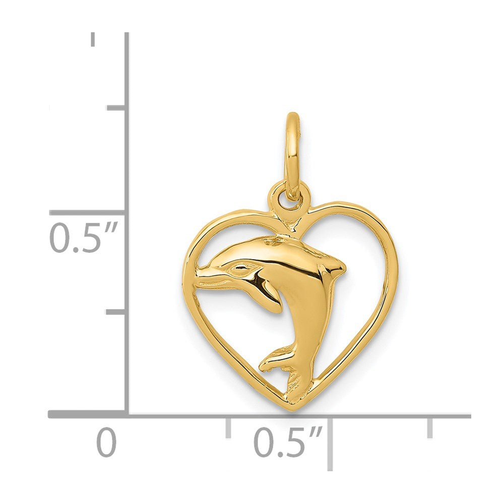 Alternate view of the 14k Yellow Gold 13mm Dolphin and Heart Charm by The Black Bow Jewelry Co.