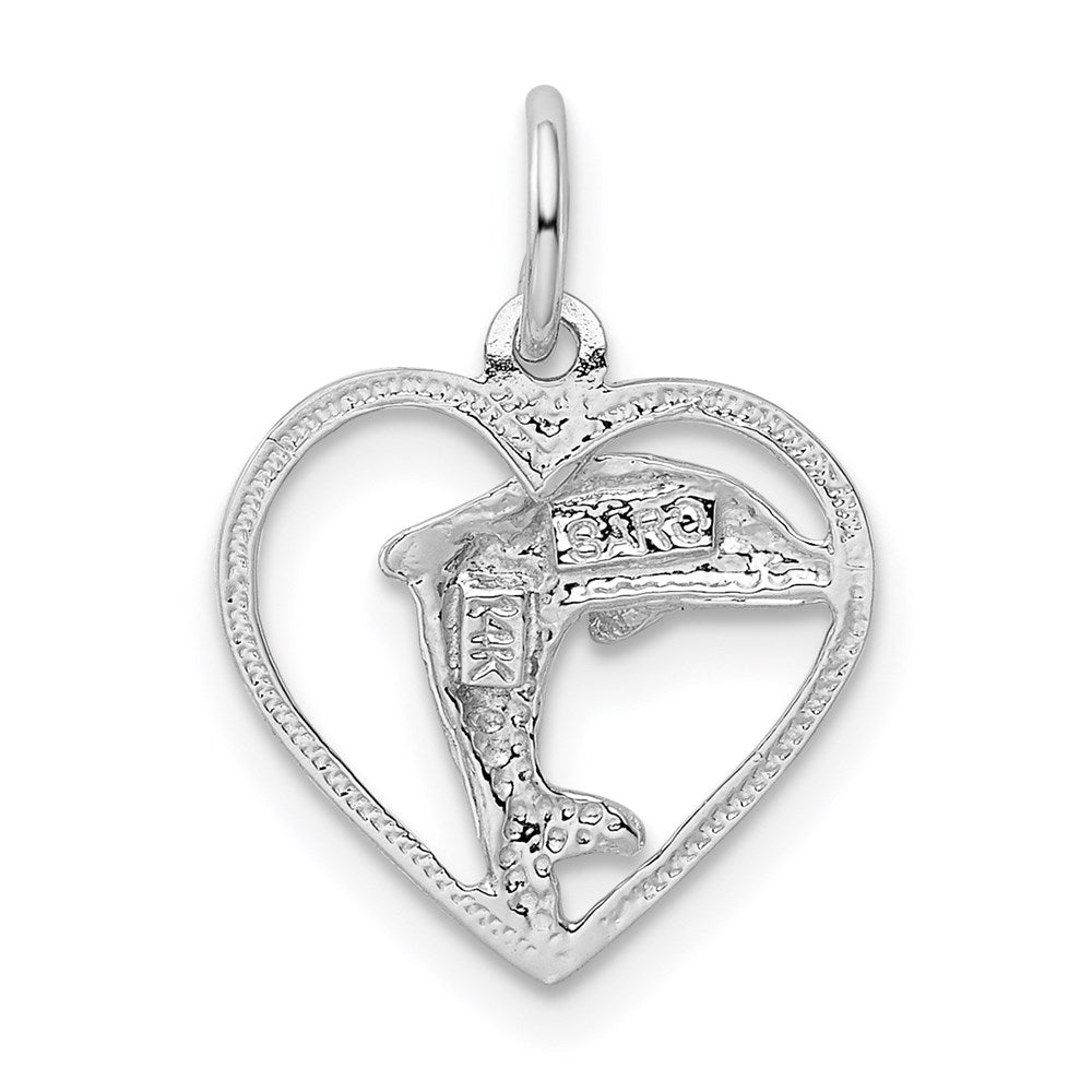 Alternate view of the 14k White Gold 13mm Dolphin and Heart Charm by The Black Bow Jewelry Co.