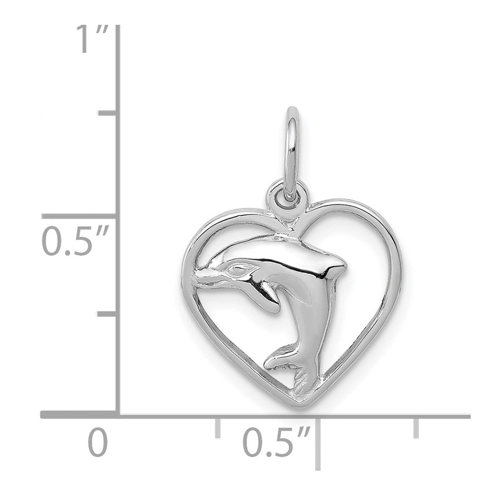 Alternate view of the 14k White Gold 13mm Dolphin and Heart Charm by The Black Bow Jewelry Co.
