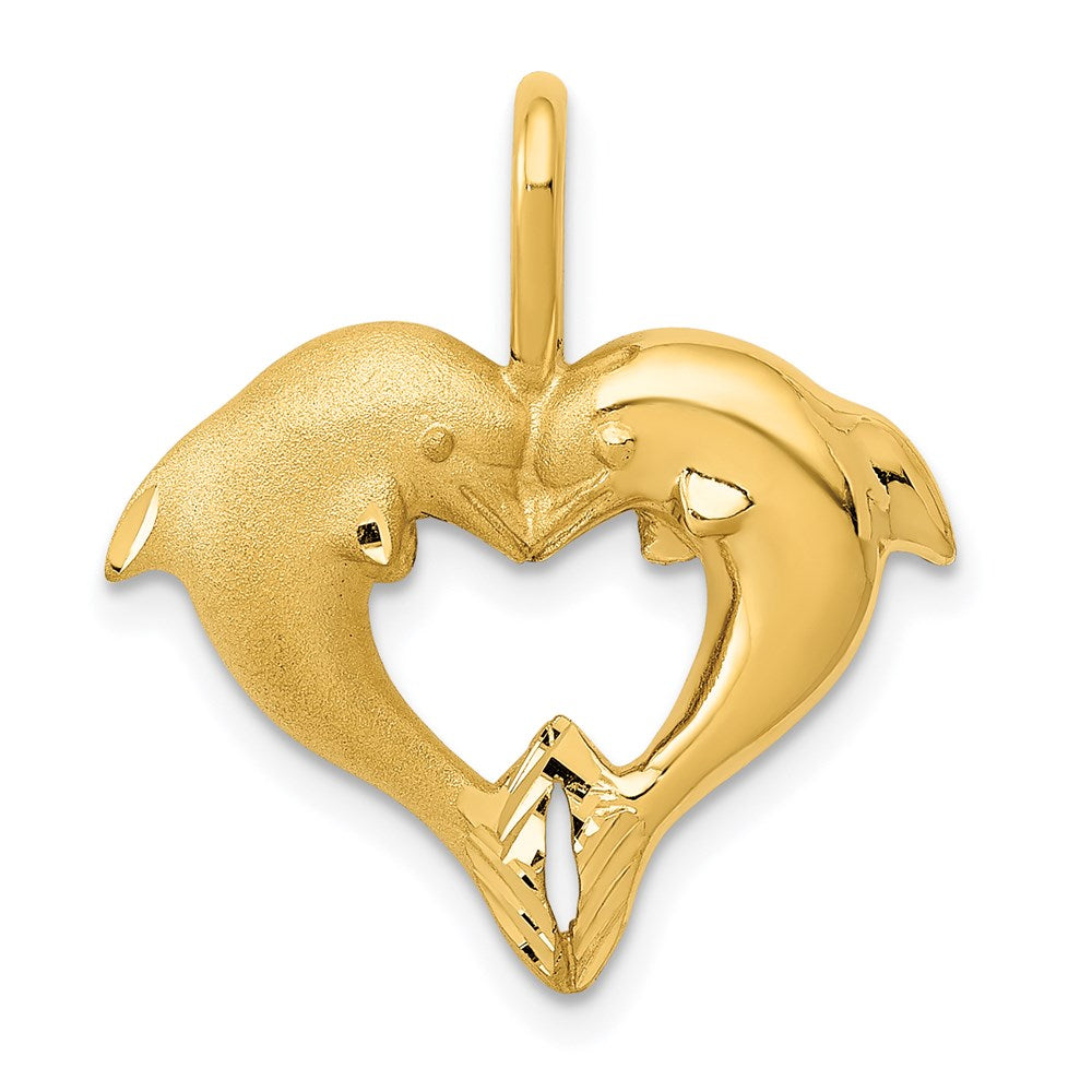 14k Yellow Gold Dolphins Heart Shaped Pendant, Item P9850 by The Black Bow Jewelry Co.