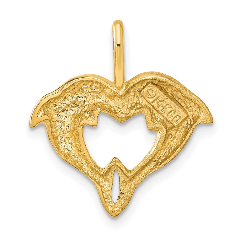 Alternate view of the 14k Yellow Gold Dolphins Heart Shaped Pendant by The Black Bow Jewelry Co.
