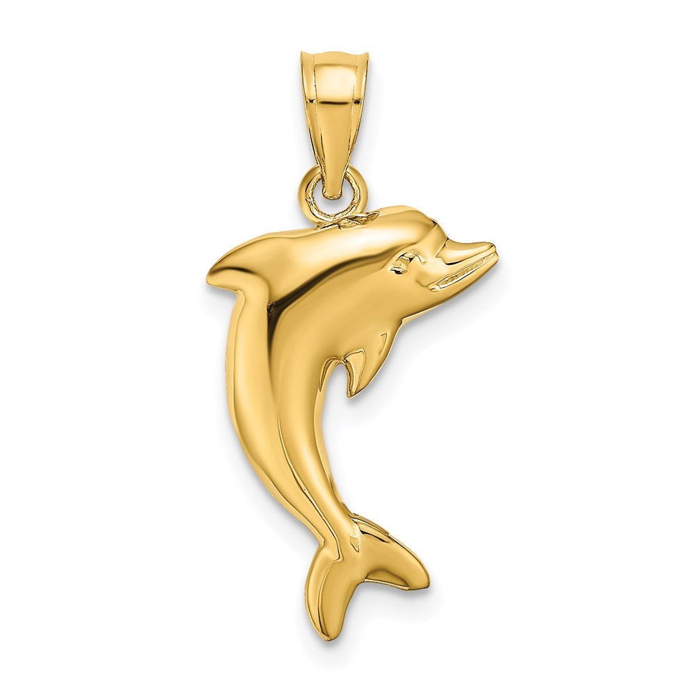 14k Yellow Gold Polished Dolphin Pendant, Item P9861 by The Black Bow Jewelry Co.