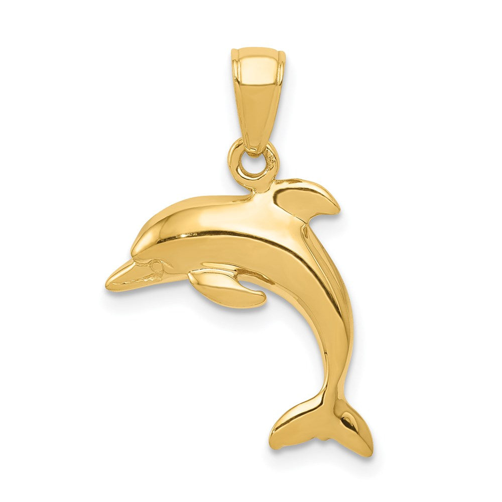 14k Yellow Gold Jumping Dolphin Pendant, Item P9868 by The Black Bow Jewelry Co.