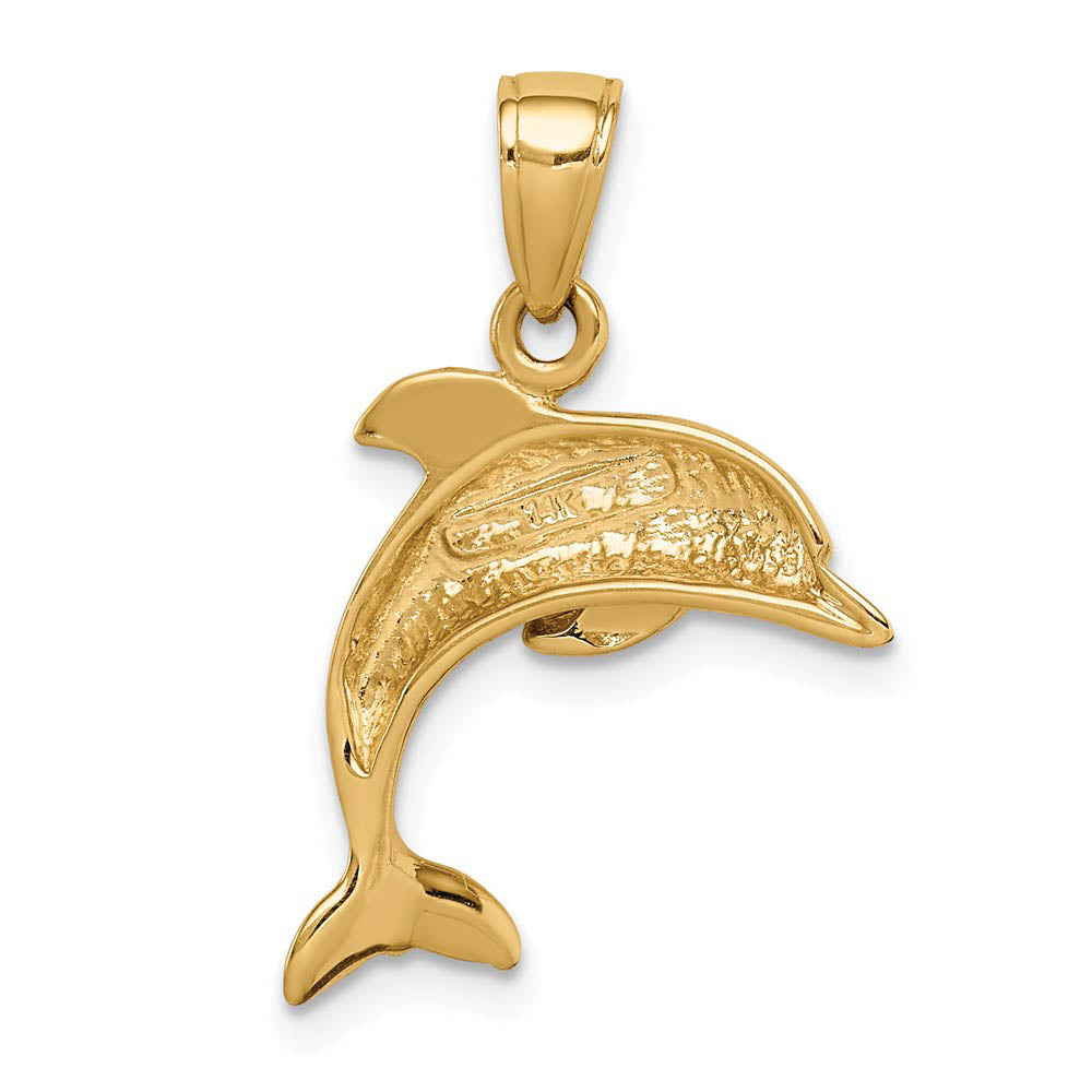 Alternate view of the 14k Yellow Gold Jumping Dolphin Pendant by The Black Bow Jewelry Co.