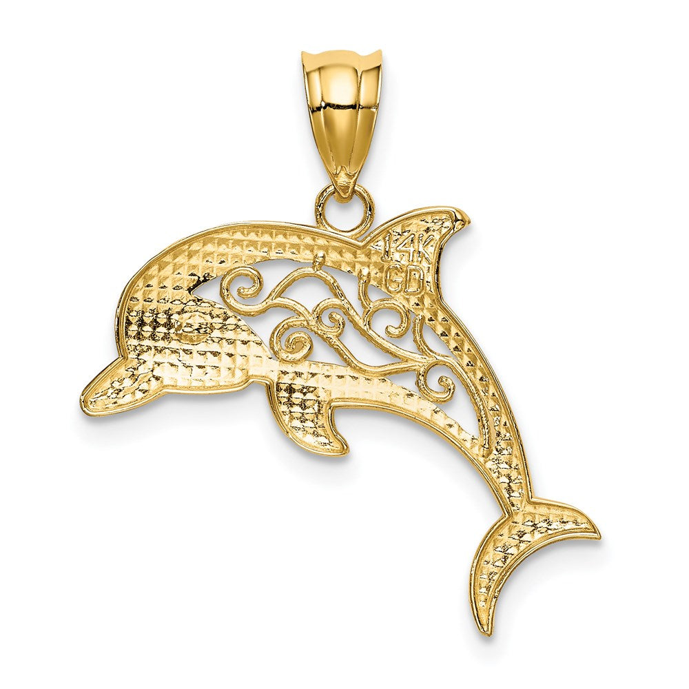 Alternate view of the 14k Yellow Gold Filigree Dolphin Pendant by The Black Bow Jewelry Co.