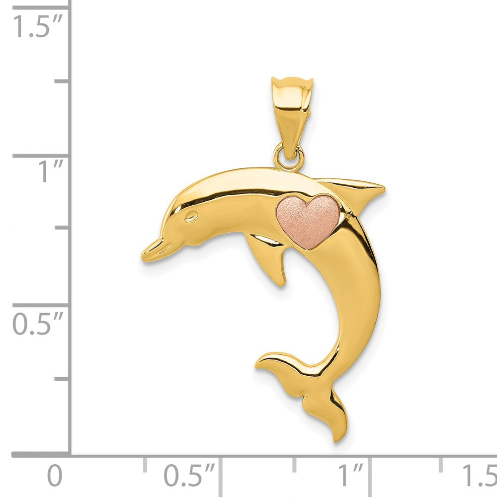 Alternate view of the 14k Yellow and Rose Gold, Two Tone Dolphin with Heart Pendant by The Black Bow Jewelry Co.