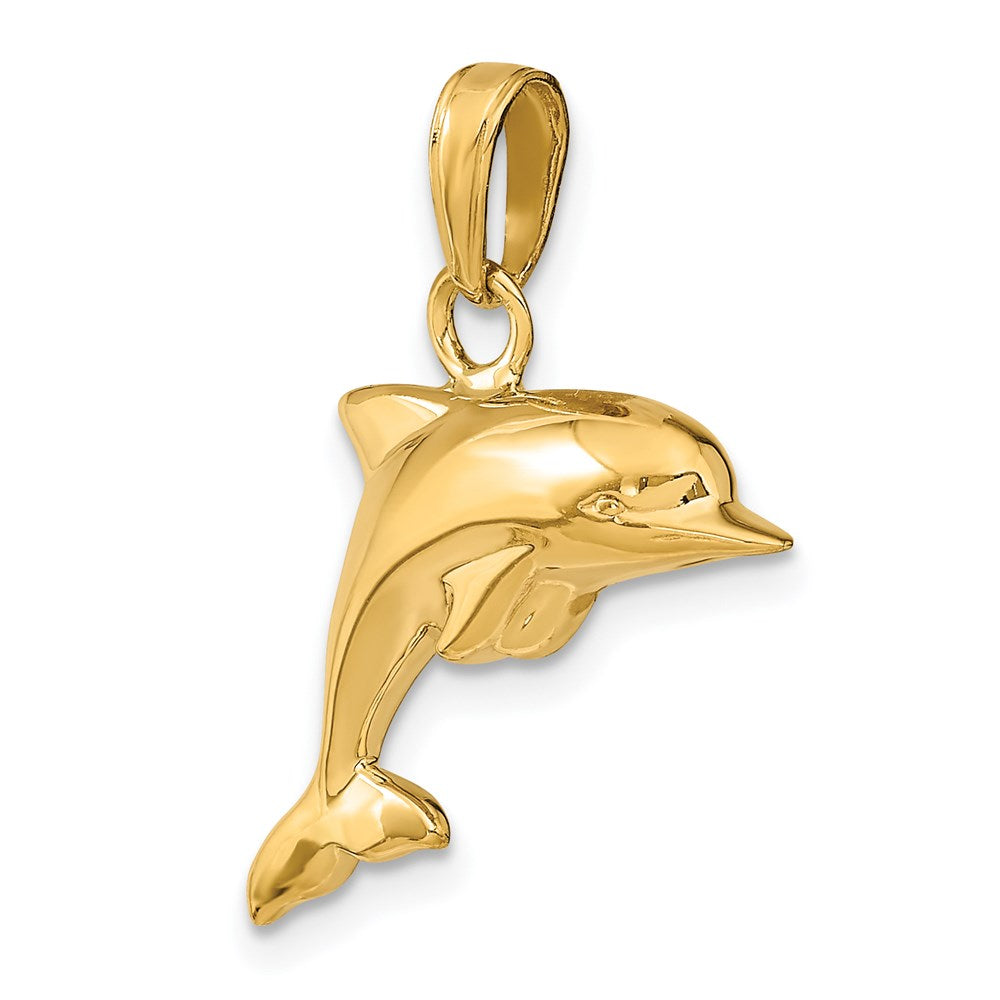 Alternate view of the 14k Yellow Gold 3Dimensional Dolphin Pendant by The Black Bow Jewelry Co.