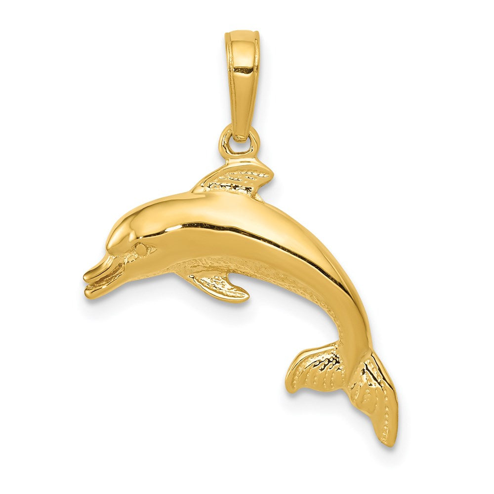 14k Yellow Gold 20mm Swimming Dolphin Pendant, Item P9883 by The Black Bow Jewelry Co.