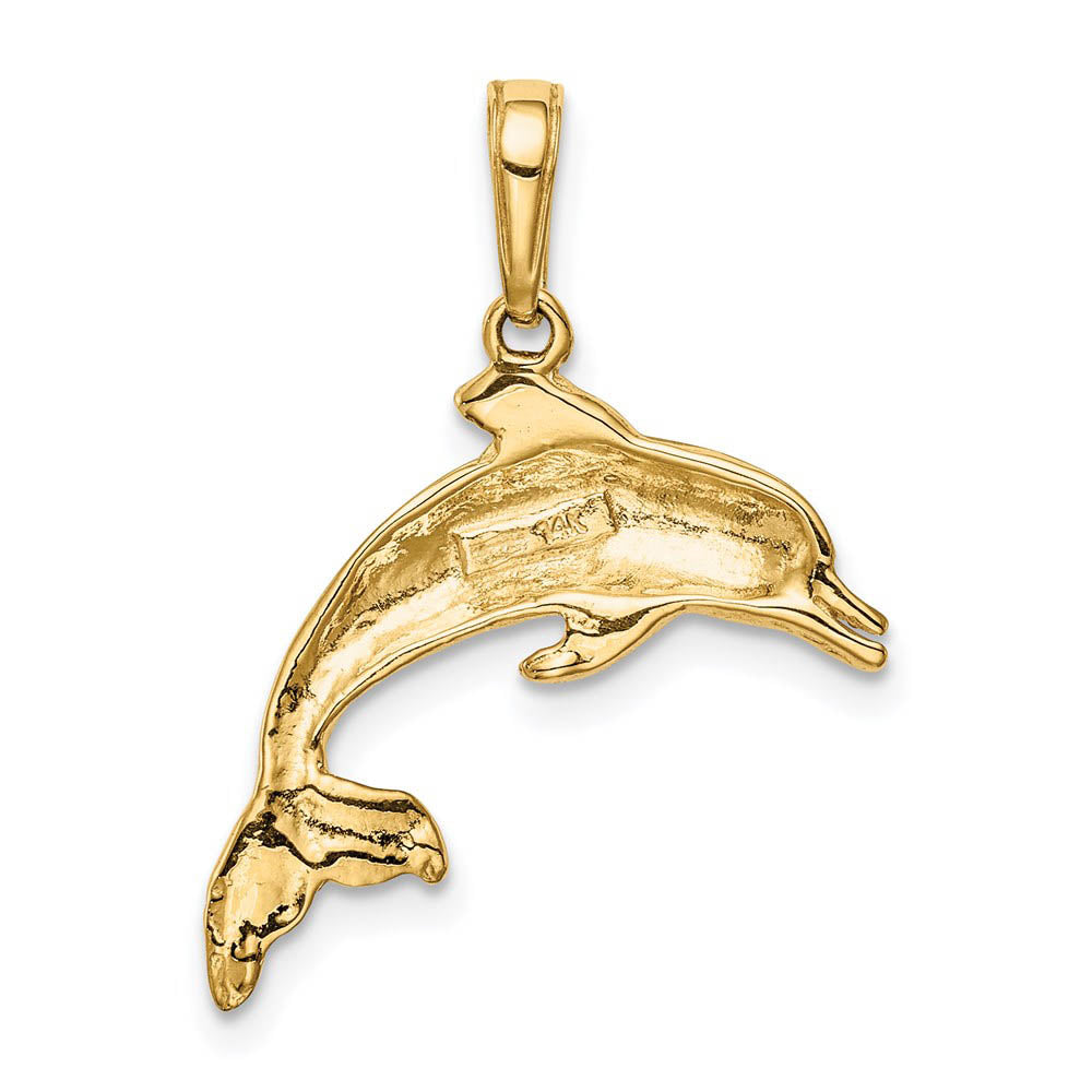 Alternate view of the 14k Yellow Gold 20mm Swimming Dolphin Pendant by The Black Bow Jewelry Co.