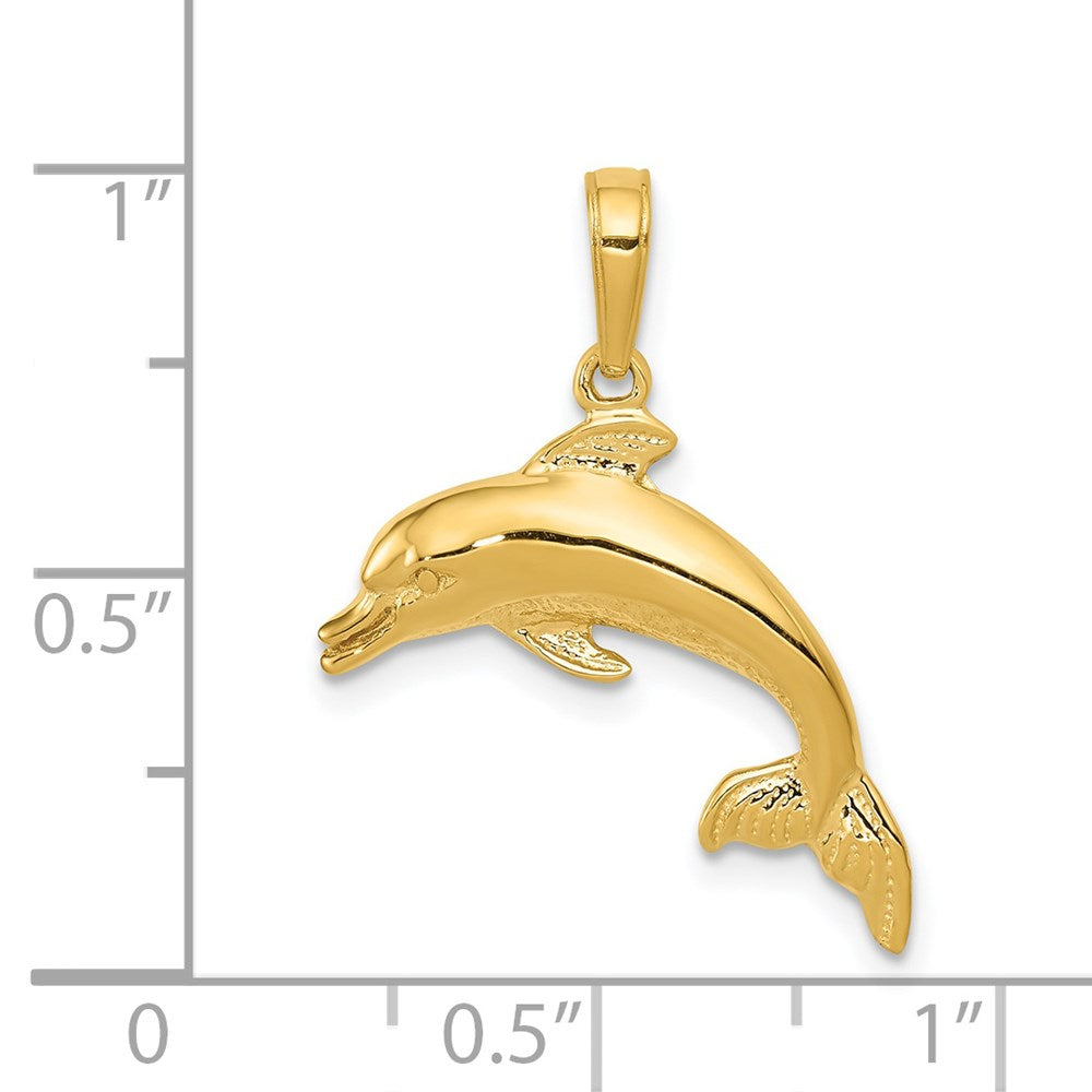 Alternate view of the 14k Yellow Gold 20mm Swimming Dolphin Pendant by The Black Bow Jewelry Co.