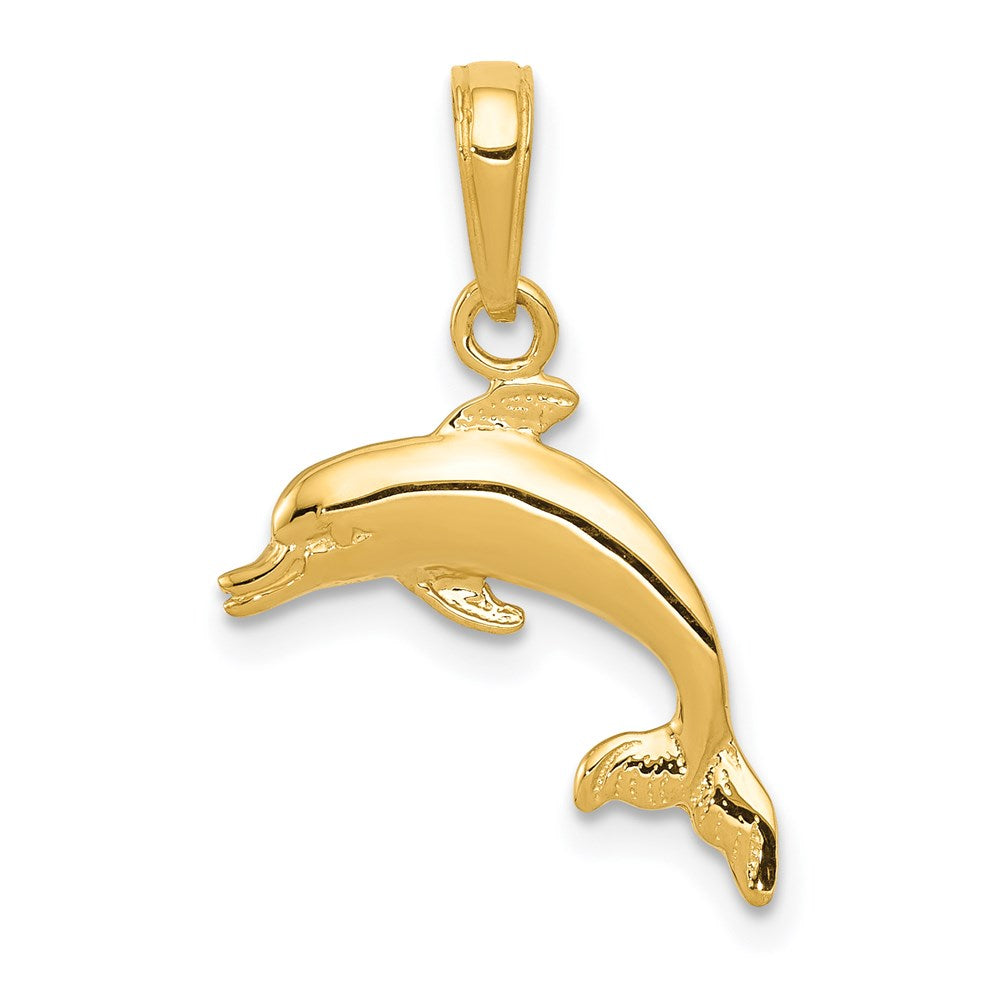 14k Yellow Gold 17mm Swimming Dolphin Pendant, Item P9884 by The Black Bow Jewelry Co.