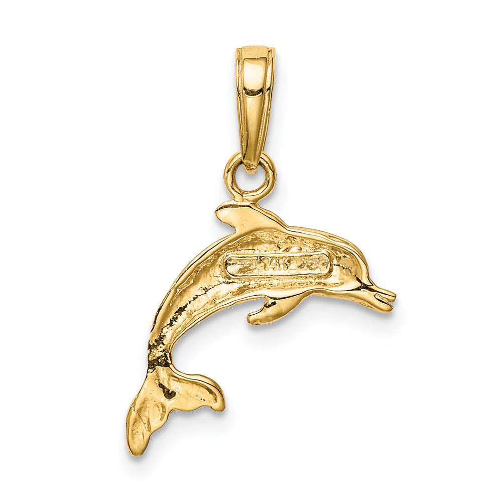 Alternate view of the 14k Yellow Gold 17mm Swimming Dolphin Pendant by The Black Bow Jewelry Co.