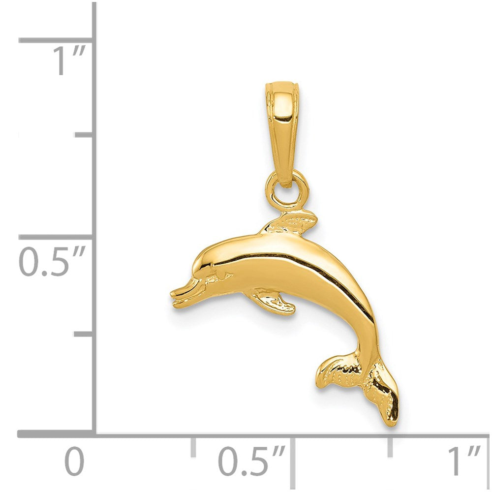 Alternate view of the 14k Yellow Gold 17mm Swimming Dolphin Pendant by The Black Bow Jewelry Co.