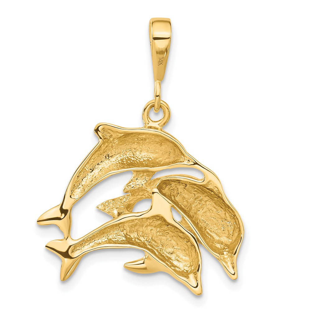Alternate view of the 14k Yellow Gold Dolphin Pod Pendant by The Black Bow Jewelry Co.
